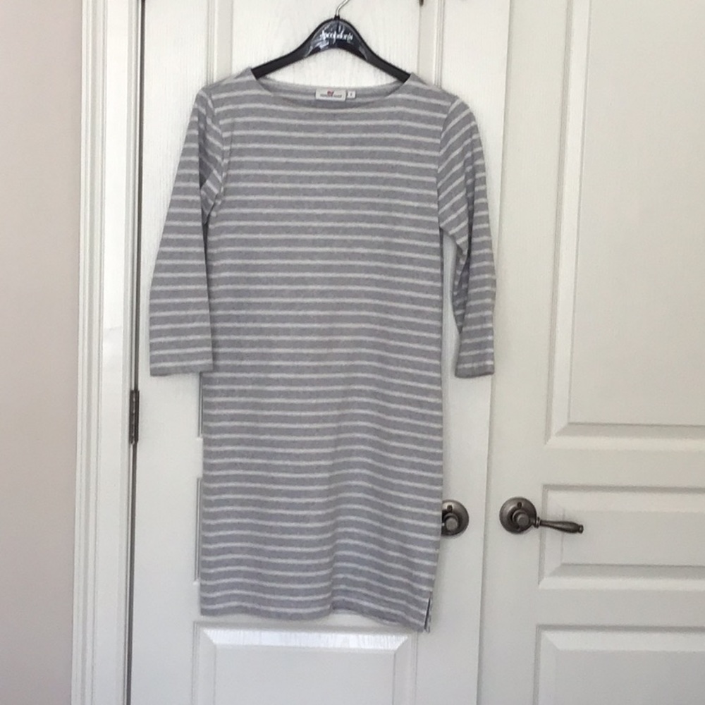 Grey and white stripe cotton dress..